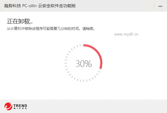 正在卸载趋势科技PC-Cillin杀毒软件